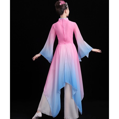 Women's pink fairy cosplay dress  hanfu dress chinese yangko umbrella fan dance dress costumes